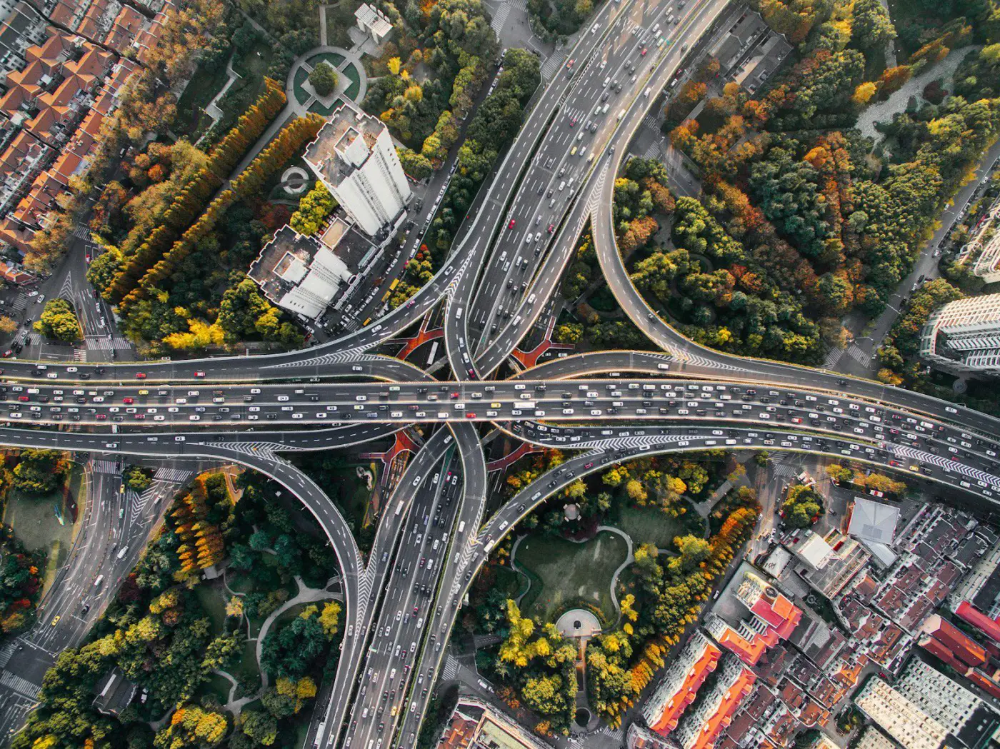 Highways carrying traffic through a city
